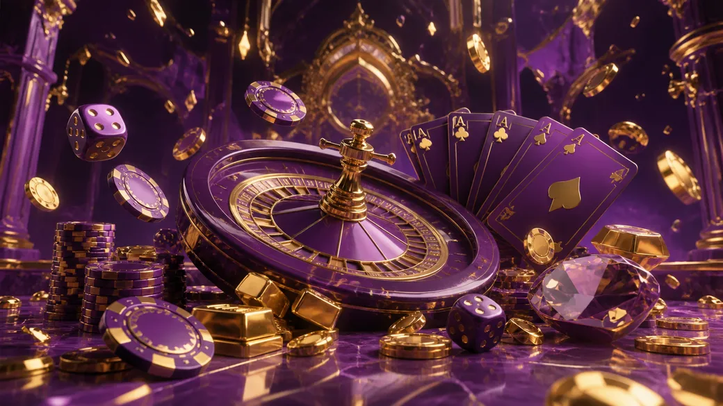 Luxurious casino-themed hero banner featuring stacked poker chips and glowing dice with dynamic lighting, conveying excitemen